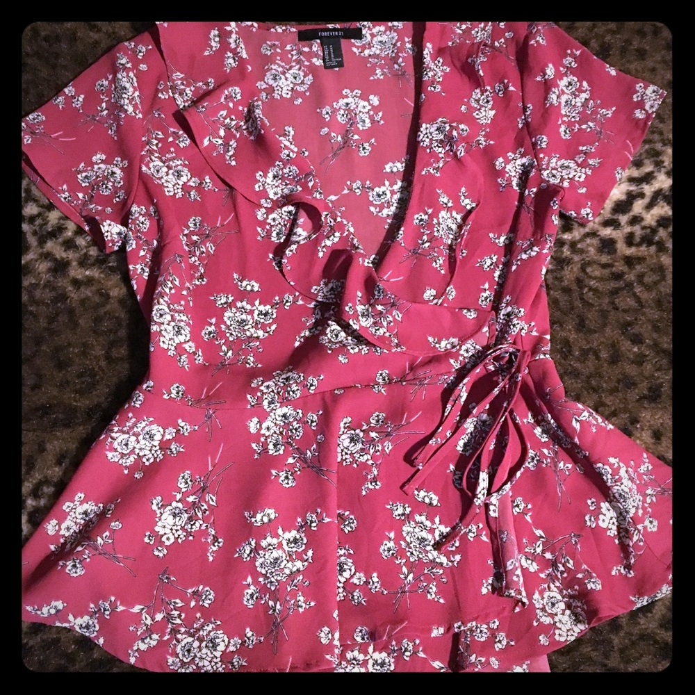 Red floral blouse